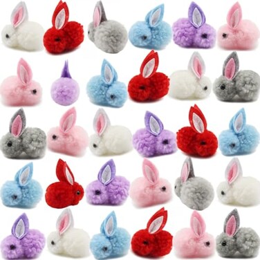 YGbridge 30 Pcs Mini Plush Easter Bunny Animals Miniature Stuffed Rabbit Soft Tiny Stuffed Animals Easter Bunnies Plush Rabbit for Easter Basket Stuffers DIY Hair Clips 30