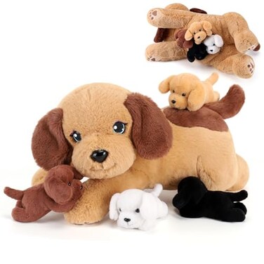 gnomantic Dog Stuffed Animals with Babies Inside Mommy Toy for Kids