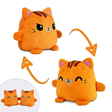 TeeTurtle Plushmates Cat Orange Tabby Happy Angry The Reversible Plush That Hold Hands 45 inch