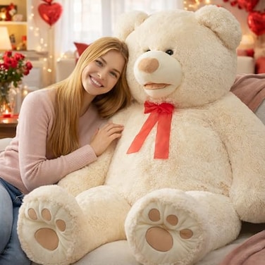 HollyHOME 5ft Giant Teddy Bear Stuffed Animal Huge Teddy Bear Plush with Big Footprints Valentines Gift 5 Feet Beige