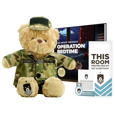 ZZZ Bears SGT Sleeptight Army Teddy Bear with Storybook Sleep System Comforting Gift for Army Kids Helps with Bedtime Routine Deployment Separation Emotional Support