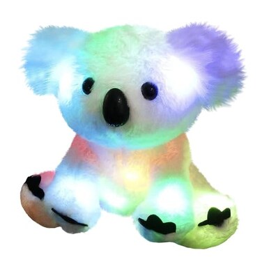Glow Guards 10 Light up White Koala Stuffed Animal LED Soft Plush Wildlife Toy with Rainbow Night Lights Ideal Birthday Childrens Day for Toddler Kids