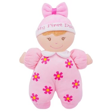 June Garden 9 My First Doll Sienna Soft Plush Baby Doll with Rattle Pink Outfit