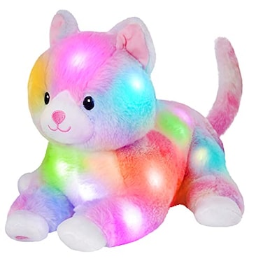 Glow Guards 13 Lying Light up Rainbow Cat Plush Toy Rainbow Kitty Soft Stuffed Animal Bed Night Light Birthday for Toddler Kids
