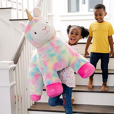 Animal Adventure Sqoosh2Poof Giant Cuddly Ultra Soft Plush Stuffed Animal with Bonus Interactive Surprise 44 Llamacorn