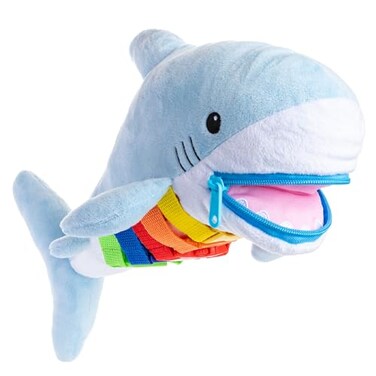 Buckle Toys Bruce Shark Stuffed Animal Montessori Learning Activity Travel Toy for Toddlers Develop Motor Skills and Problem Solving