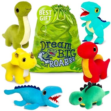 Naturally KIDS Stuffed Animal Toddler Gifts for Boys Girls Plush Dinosaur Toys Set 6