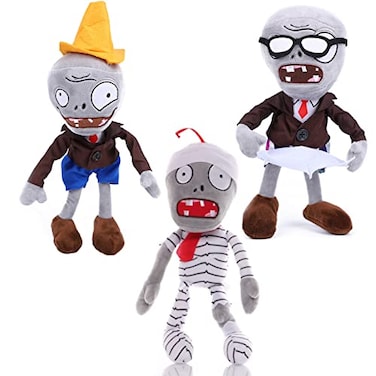 JHESAO 3 PCS Plants and Zombies Conehead Plush Sets Toy 1 2 Stuffed Soft Newspaper Zombie Doll Mummy PVZ Figure Doll New