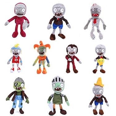 JHESAO 10 PCS Plants and Zombies PVZ Plush Toys Normal Gray Zombies Plushies Soft Dolls New