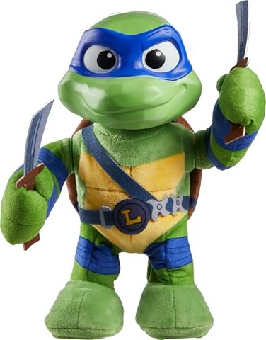 Mattel Teenage Mutant Ninja Turtles Mutant Mayhem Leonardo Plush Toy with Action 20 Sounds 11inch Soft Doll with Vinyl Head