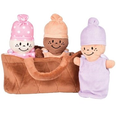 Cre8tive Minds Creative Minds Basket of Babies with 3 Super Soft 9 Plush Doll Toys for Babies and Kids Plush Multicultural Sensory Babies Toy Set with Basket Orange Purple Pink