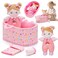 OUOZZZ Baby Doll Accessories with Soft Doll Bassinet Blanket and Bottle Interactive Pretend Playset for Social Emotional Learning Toy for 2 Year Old Girls