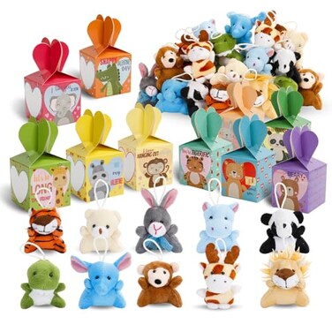 ATFUNSHOP 30 Pack Animal Plush Keychains Bulks Easter Basket Fillers Valentines Day Gifts for Kids Small Stuffed Animals Toys with Gift Boxes School Classroom Party Favors for Students