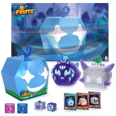 PhatMojo Blox Fruits Diamond Collector Bundle 11Piece Set with 2 Plush Figures 2 Minifigures 3 Cards Poster 2 DLC Tokens