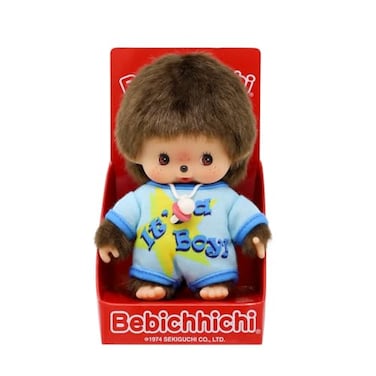 Sekiguchi 203840 Original Bebichhichi Boy Plush Toy with Light Blue Romper Approx 14 cm Large Cuddly Toy Made of Brown Plush