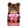 Sekiguchi 203857 Original Bebichhichi Girl Plush Toy with Pink Romper and Two Braids Approx 14 cm Large Cuddly Toy Made of Brown Plush