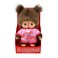 Sekiguchi 203857 Original Bebichhichi Girl Plush Toy with Pink Romper and Two Braids Approx 14 cm Large Cuddly Toy Made of Brown Plush