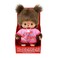 Sekiguchi 203857 Original Bebichhichi Girl Plush Toy with Pink Romper and Two Braids Approx 14 cm Large Cuddly Toy Made of Brown Plush