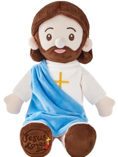 BOKUFLY Jesus Plush Doll Jesus Plushie Stuffed Toy Christian Stuff Religious for Kids Christening Easter 142 Blue