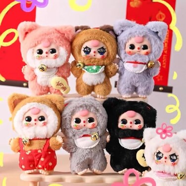 Meokro Baby Three Billionaire Lucky Cat Series Box Toys Cat Theme Mystery Box Plush Doll Stuffed Toys Bag Pendant Charm Birthday Gift Random 1PC