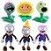 JHESAO 6 PCS Plants and Zombies PVZ Plush Zombies Plants Sets Peashooter Conehead Chomper Sunflower Figures in Gray and Purple