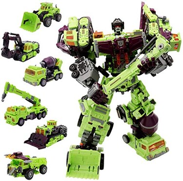 NBK Deformation Oversize Toys Robot Devastator Engineering Combiner 6 in 1 Action Figure Car Truck Model Gift for Kids Boys Green