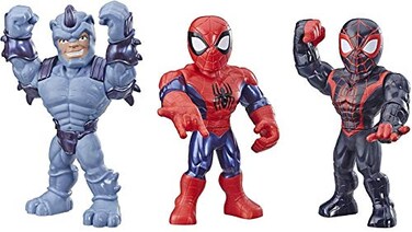 Super Hero Playskool Heroes Mega Mighties Marvel Adventures Web Warriors 3 Pack SpiderMan Kid Arachnid Marvels Rhino 10 Figures Kids Ages 3 Up