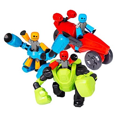 StikBot Zing Megabots 3 Pack Complete Set of 3 Poseable Action Figures and Mega Vehicles Turbo Cycle Knockout and Avalanche