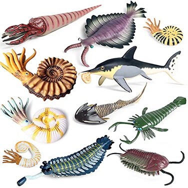 RCOMG 11PCS Prehistoric Sea Creatures Toys Ancient Cambrian Ocean Animal Figurines Plastic Educational Marine Animal Figures for Cake Topper School Project Learning Toy