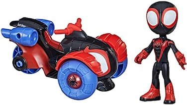 Spidey and Marvel His Amazing Friends Miles Morales SpiderMan Action Figure and TechnoRacer Vehicle for Kids Ages 3 and Up