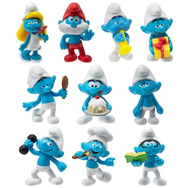The Smurfs 40TH Anniversary Classic Figure 10 Pack Features 2Inch Smurfette Grouchy Greedy Papa Smurf Brainy Hefty Vanity Harmony Jokey Chef Authentic Details