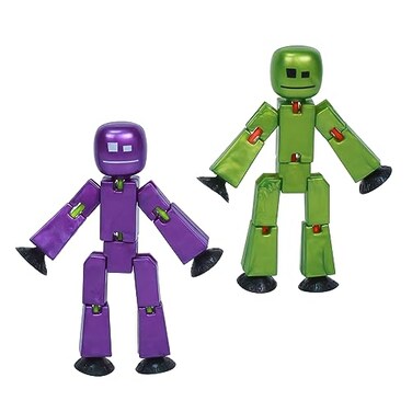 Zing StikBot Dual Pack Includes 2 StikBots Collectible Action Figures and Accessories Stop Motion Animation Ages 4 and Up Metal EggplantMetal Olive