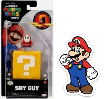THE SUPER MARIO BROS MOVIE 125 inch Mini Figure with Question Block with Sticker Combo Pack Shy Guy