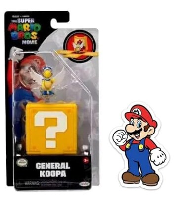 THE SUPER MARIO BROS MOVIE 125 inch Mini Figure with Question Block with Sticker Combo Pack General Koopa