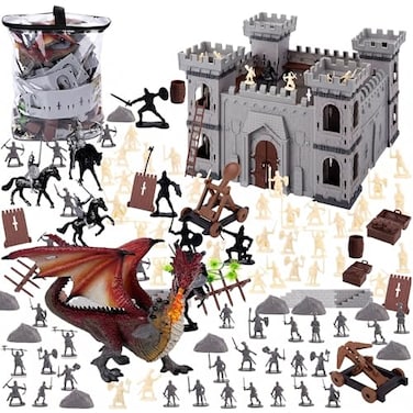 LovesTown 275 PCS Medieval Dragon Toy Set Assembled Castle Toys Knight Warrior Figures Medieval Knights for Kids Birthday