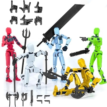Qoopower 5PackAssembly Completed Dummy 13 Action Figure Set Titan 13 Robot Action Figure 3D Printed robo 13 Articulated Dummy for Collectors Desktop Decorations Black Green Red White Blue