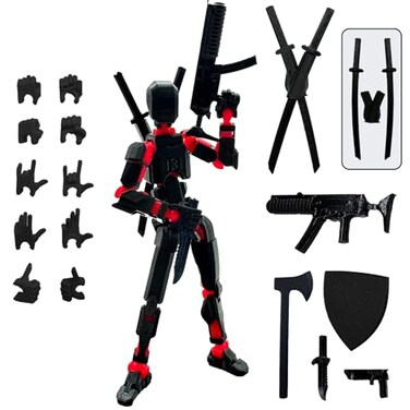QAONIE Assembly Completed 3D Printed Figure 554inch Dummy13 with Weapon Expansion Set Full Body Mechanical Movable Toy Desk Decoration Black