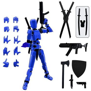 QAONIE Assembly Completed 3D Printed Figure 554inch Dummy13 with Weapon Expansion Set Full Body Mechanical Movable Toy Desk Decoration Bright Blue