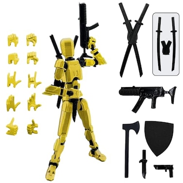 QAONIE Assembly Completed 3D Printed Figure 554inch Dummy13 with Weapon Expansion Set Full Body Mechanical Movable Toy Desk Decoration Yellow