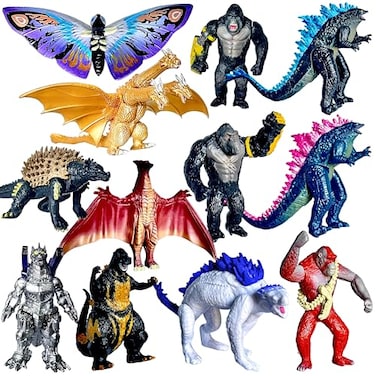 TwCare Set of 12 Godzilla x Kong The New Empire Dinosaur Dragon Toys Action Figures Evolved Basic Exquisite Battle Roar BEAST Glove Shimo Frost Bite Mecha King Ghidorah Cake Toppers Pack