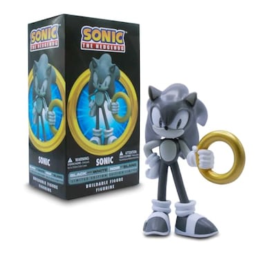 Just Toys LLC Sonic The Hedgehog Buildable Figure Black White Limited Edition 4 Collectible Toy with Moveable Arms Accessories Gold Ring Chaos Emerald