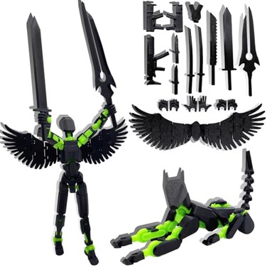 masijssa T13 3D Action Figures Set Titan 13 Action Figure Dummy 3D Printed Robo MultiJointed Movable Toy with Full Articulation for Collectors Desktop Assembly Completed Black Green Figure Dog