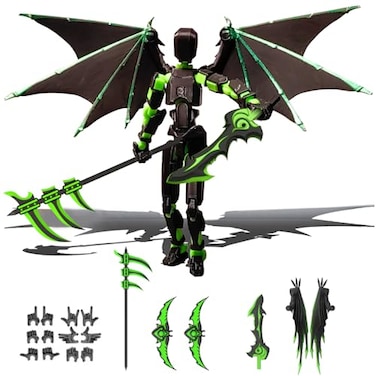 MIGESS Assembly Completed T13 Action Figure SetDummy 13Articulated Robot with Demon Wings Titan 13 RobotMision 13t13 Action Figure AccessoriesGreen Black