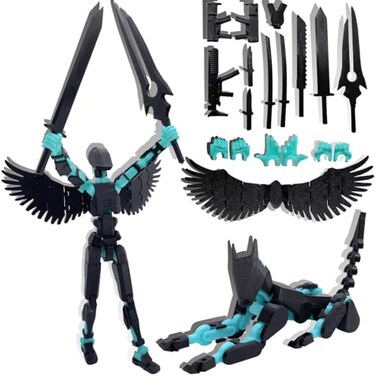 masijssa T13 3D Action Figures Set Titan 13 Action Figure Dummy 3D Printed Robo MultiJointed Movable Toy with Full Articulation for Collectors Desktop Assembly Completed Black Blue Figure Dog