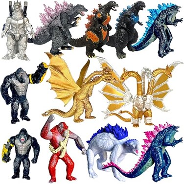TwCare Set of 12 Godzilla x Kong The New Empire Action Figures Evolved Basic Exquisite Battle Roar BEAST Glove Shimo Frost Bite Dinosaur Dragon Toys Mecha King Ghidorah Cake Toppers Pack