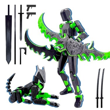 ROBTDUUMY T13 3D Action Figure Set Assembly CompletedDummy Robot Titan 13 Action Figures3D Printed Toys MultiJointed Movable BlackGreen