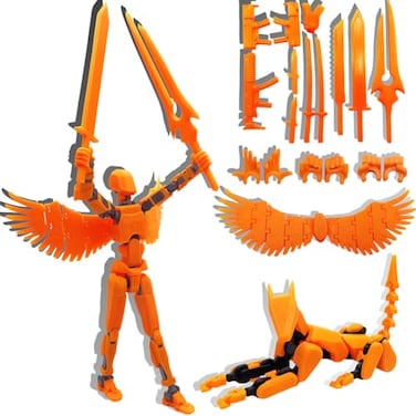 masijssa T13 3D Action Figures Set Titan 13 Action Figure Dummy 3D Printed Robo MultiJointed Movable Toy with Full Articulation for Collectors Desktop Assembly Completed Orange Black Figure Dog