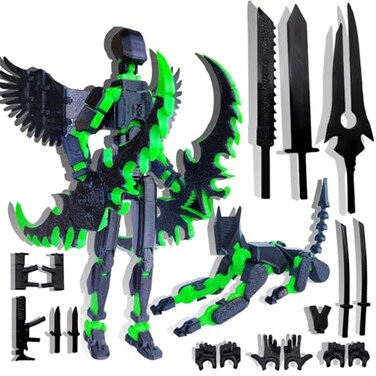 masijssa T13 3D Action Figures Set Titan 13 Action Figure Dummy 3D Printed Robo MultiJointed Movable Toy with Full Articulation for Collectors Desktop Assembly Completed Black Green Figure Dog