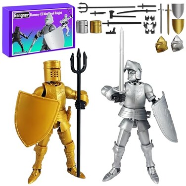 RENGNER PreAssembled Medieval Knight Magnetic Action Figure 55 Height Stop Motion Figure Full Body Activity Robot GoldSilver