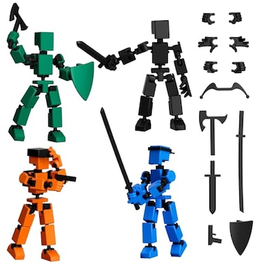 zumelio 4PCS Mini Titan T13 Action Figures Set Assembly Completed Luck Dummy Robot 13 Action Figure Toys for Boys Stick Figures with Multi Joints Movable Fidget Gifts for KidsBlackOrangeGreenBlue